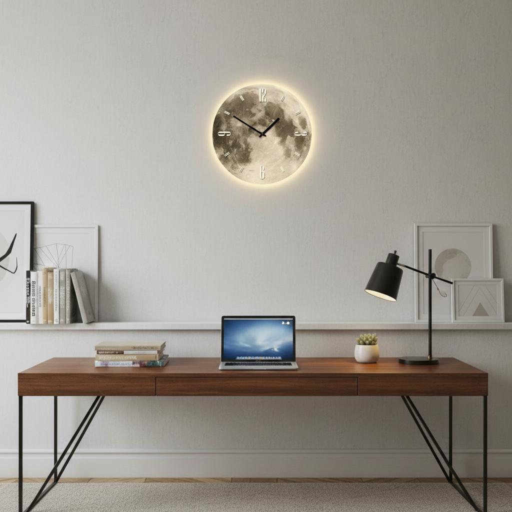 Celestia Modern Wall Clock – Unique Moon Design for Elegant Home Decor