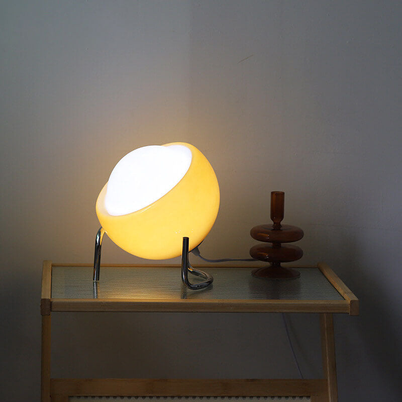Apricot Glass Table Lamp with USB Accent Lighting