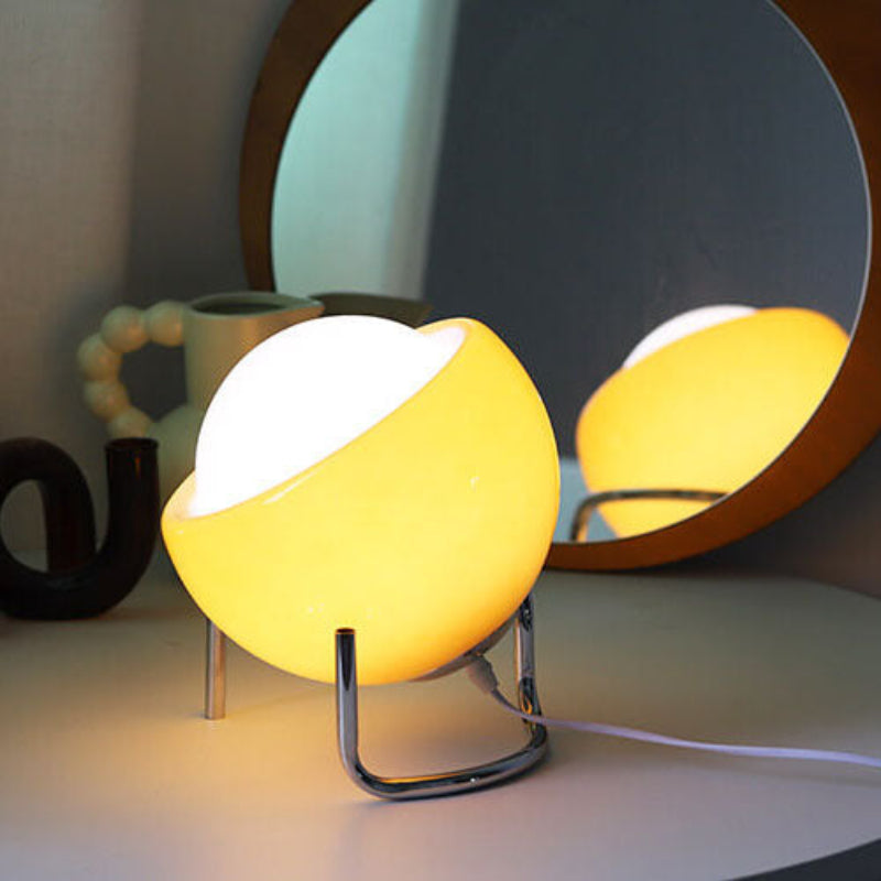 Apricot Glass Table Lamp with USB Accent Lighting