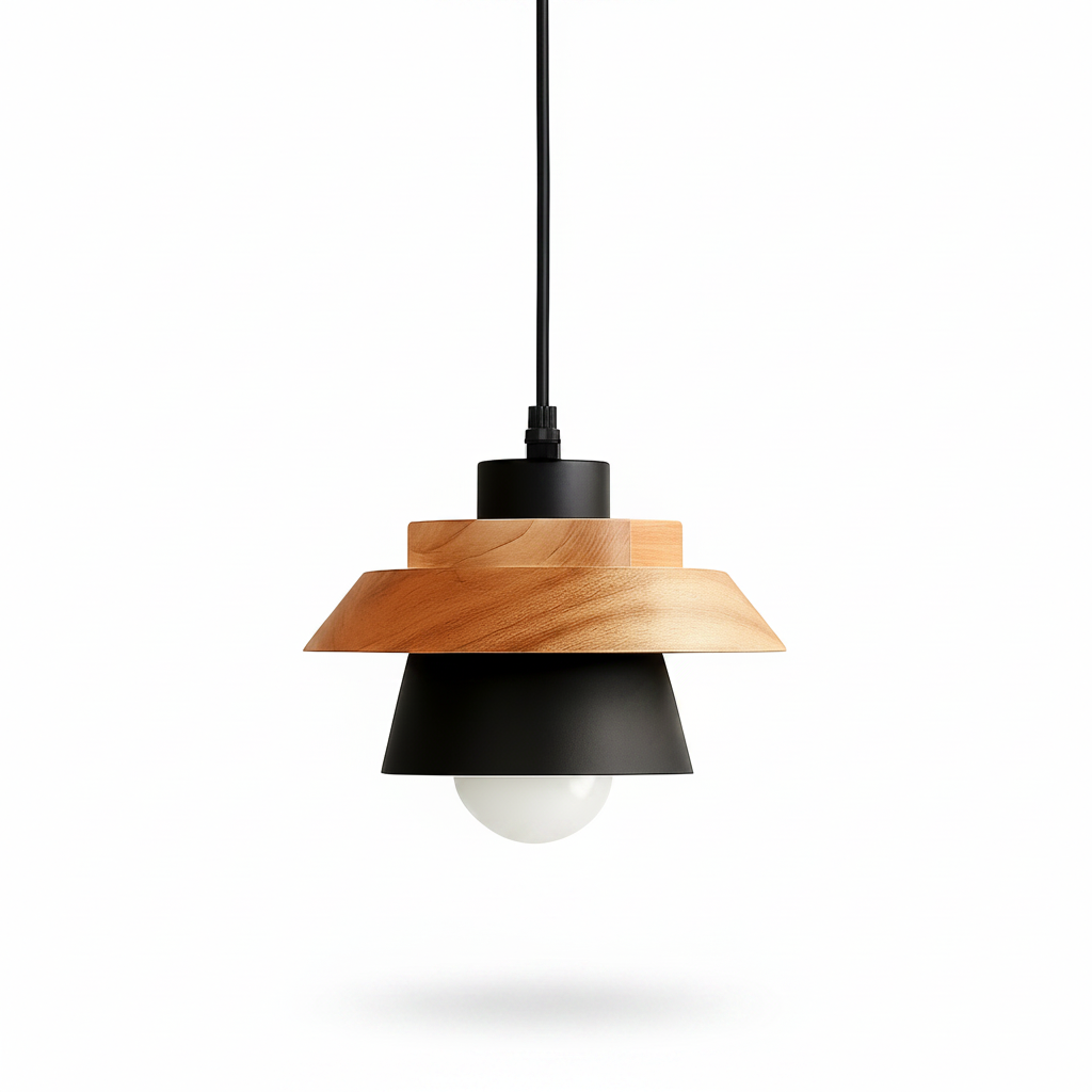Nexus Nordic Pendant Light – Metal and Wood Fixture for Modern Interiors