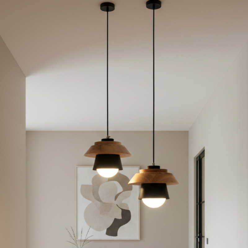 Nexus Nordic Pendant Light – Metal and Wood Fixture for Modern Interiors