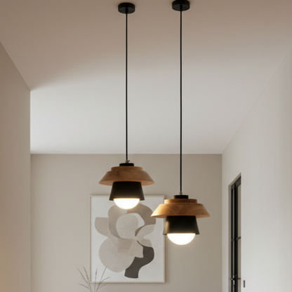 Nexus Nordic Pendant Light – Metal and Wood Fixture for Modern Interiors