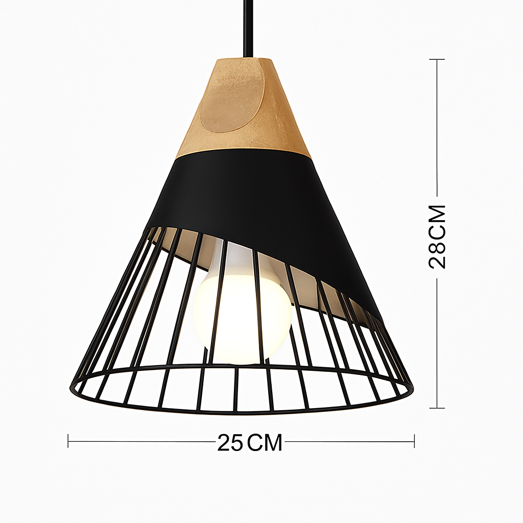 Nexus Nordic Pendant Light – Metal and Wood Fixture for Modern Interiors