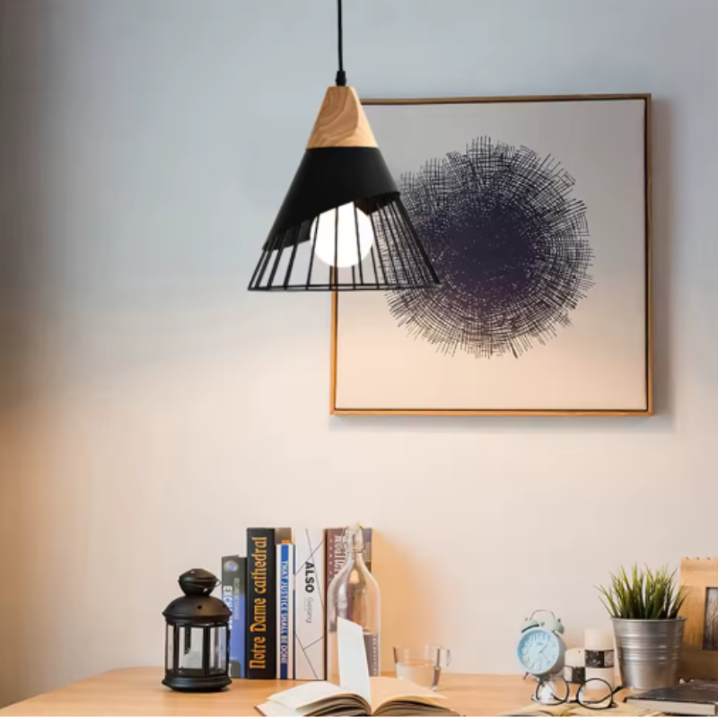 Nexus Nordic Pendant Light – Metal and Wood Fixture for Modern Interiors