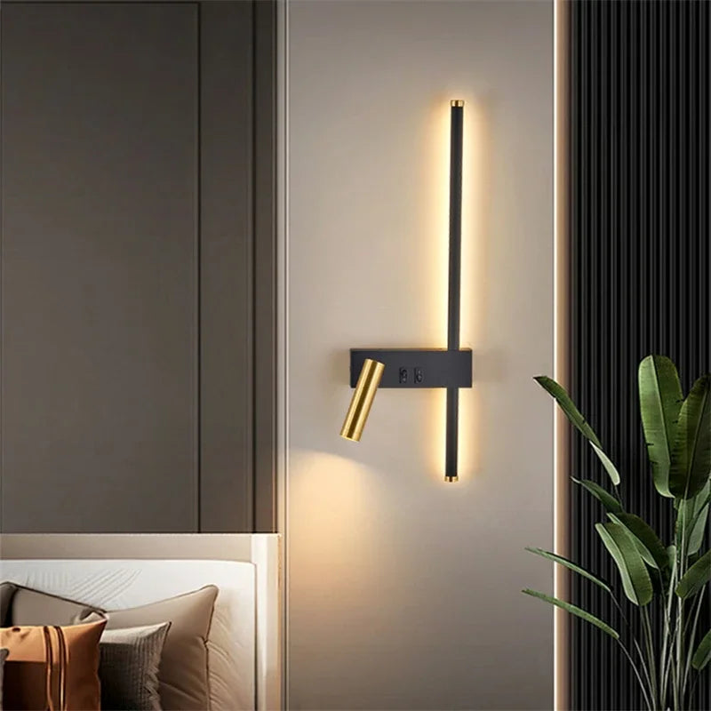 Velisse Scandinavian Wall Bedside Lamp with Adjustable LED Reading Light