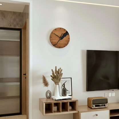 Arden Walnut Brass Wall Clock – Minimalist Rustic Home Statement Piece