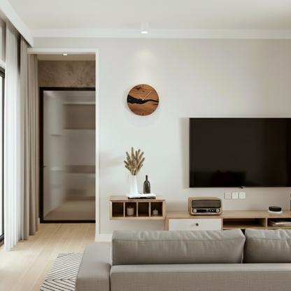 Arden Walnut Brass Wall Clock – Minimalist Rustic Home Statement Piece