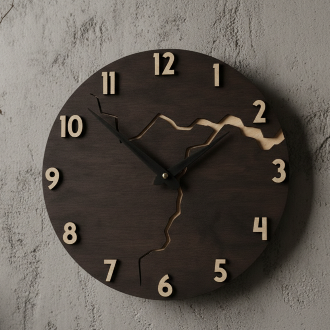 Arden Walnut Brass Wall Clock – Minimalist Rustic Home Statement Piece
