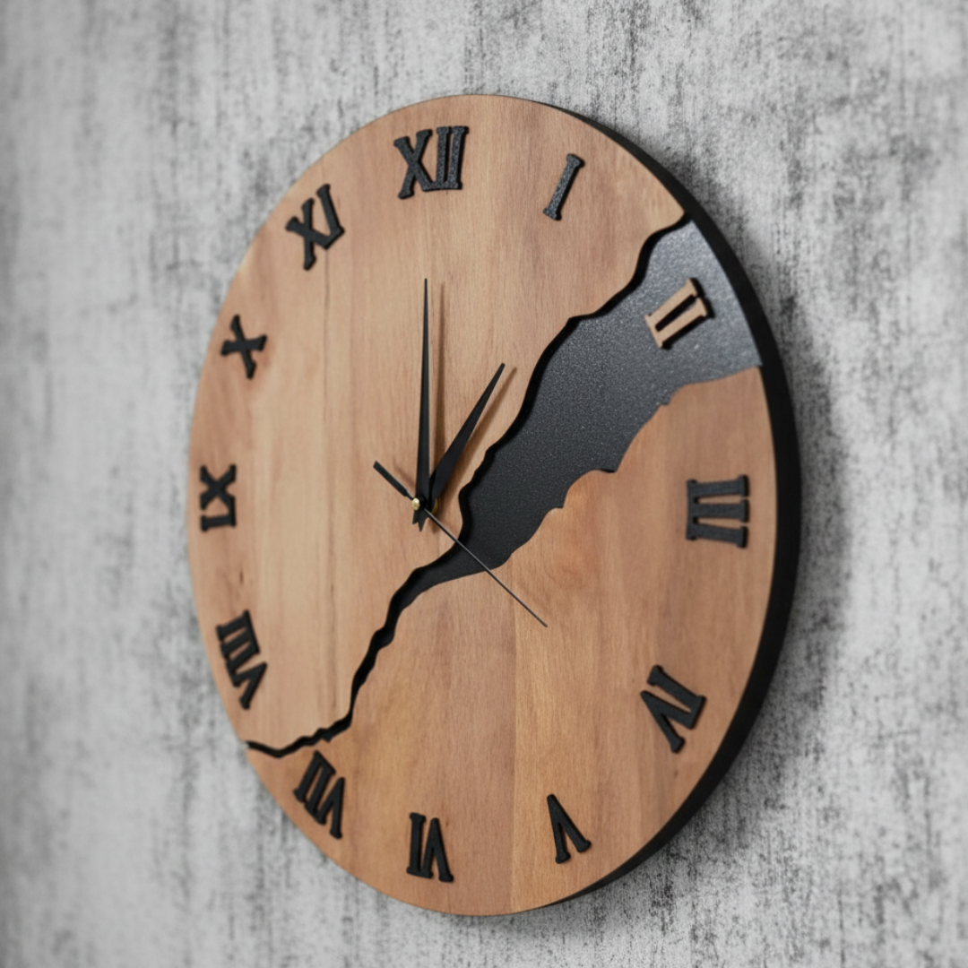 Arden Walnut Brass Wall Clock – Minimalist Rustic Home Statement Piece