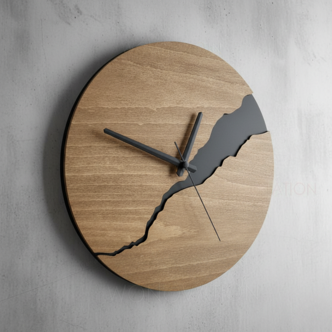Arden Walnut Brass Wall Clock – Minimalist Rustic Home Statement Piece