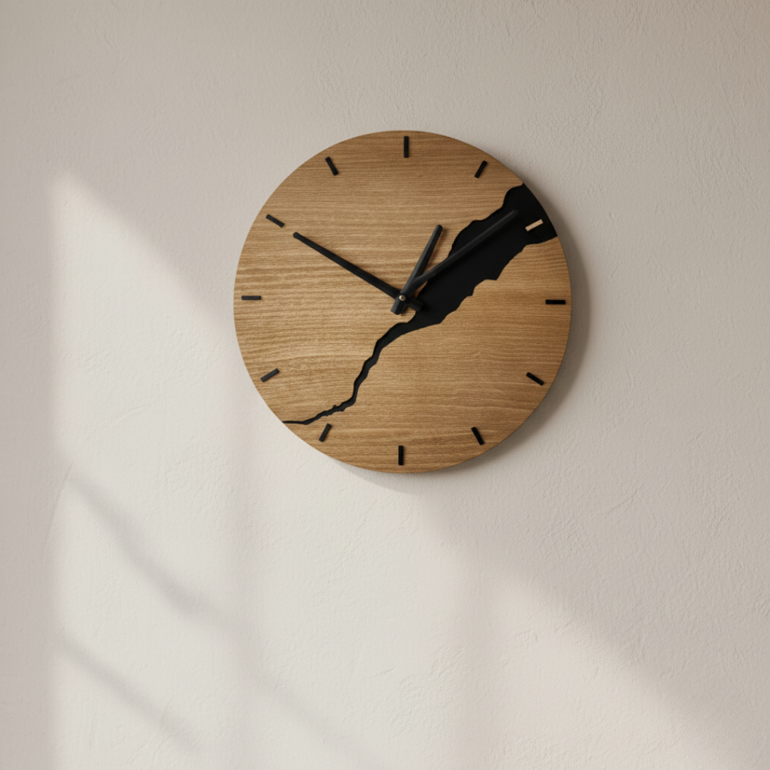 Arden Walnut Brass Wall Clock – Minimalist Rustic Home Statement Piece