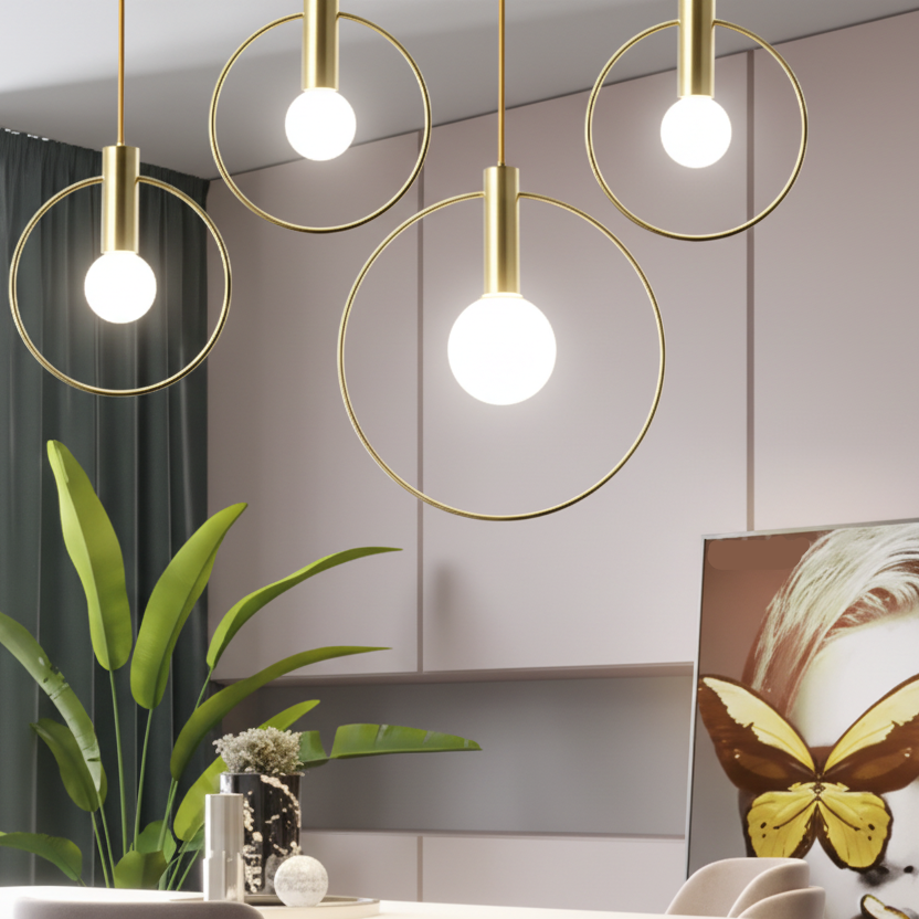 Aria Modern Gold Round Pendant Light – Elegant Metal Fixture for Stylish Spaces