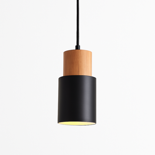 Ravelle Modern Cylindrical Pendant Light with Wood and Metal Finish