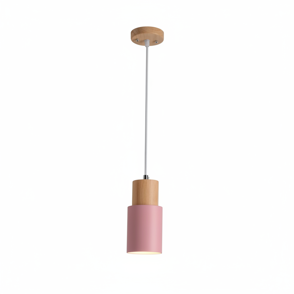 Ravelle Modern Cylindrical Pendant Light with Wood and Metal Finish