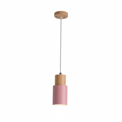 Ravelle Modern Cylindrical Pendant Light with Wood and Metal Finish