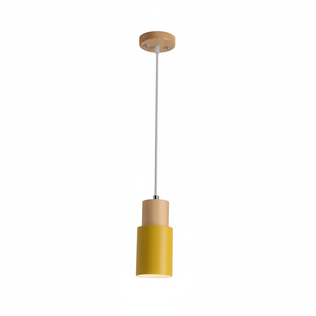 Ravelle Modern Cylindrical Pendant Light with Wood and Metal Finish