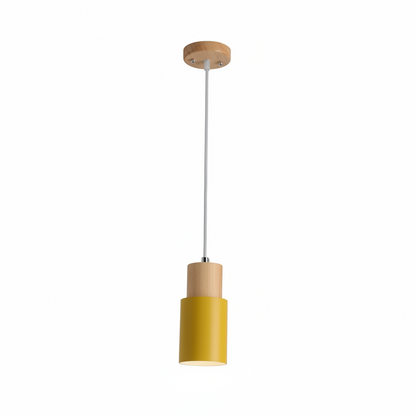 Ravelle Modern Cylindrical Pendant Light with Wood and Metal Finish
