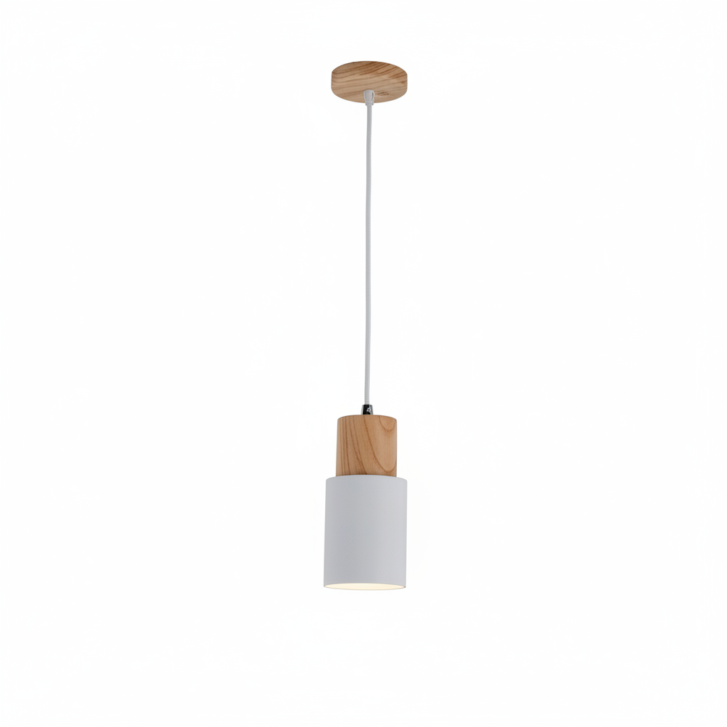 Ravelle Modern Cylindrical Pendant Light with Wood and Metal Finish