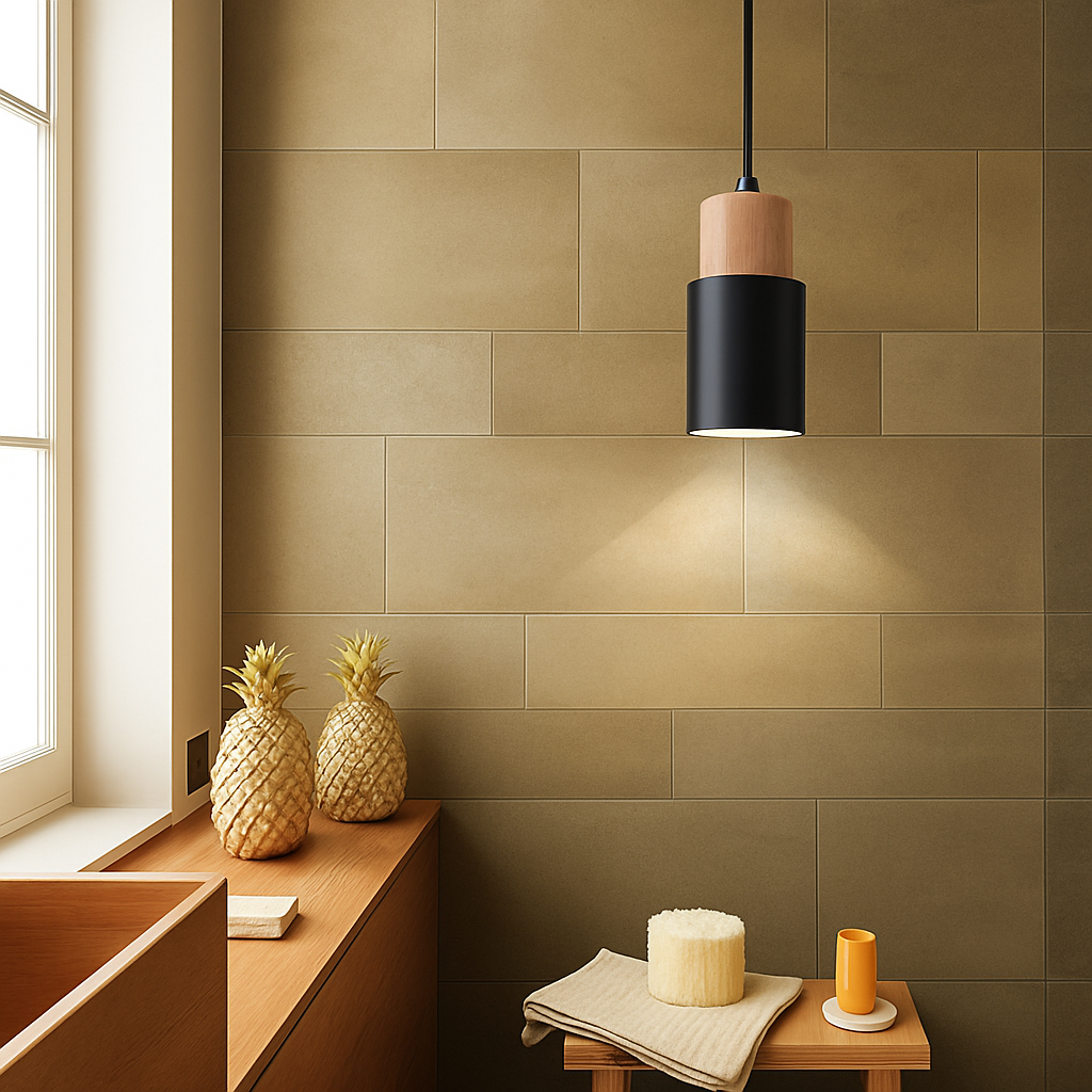 Ravelle Modern Cylindrical Pendant Light with Wood and Metal Finish