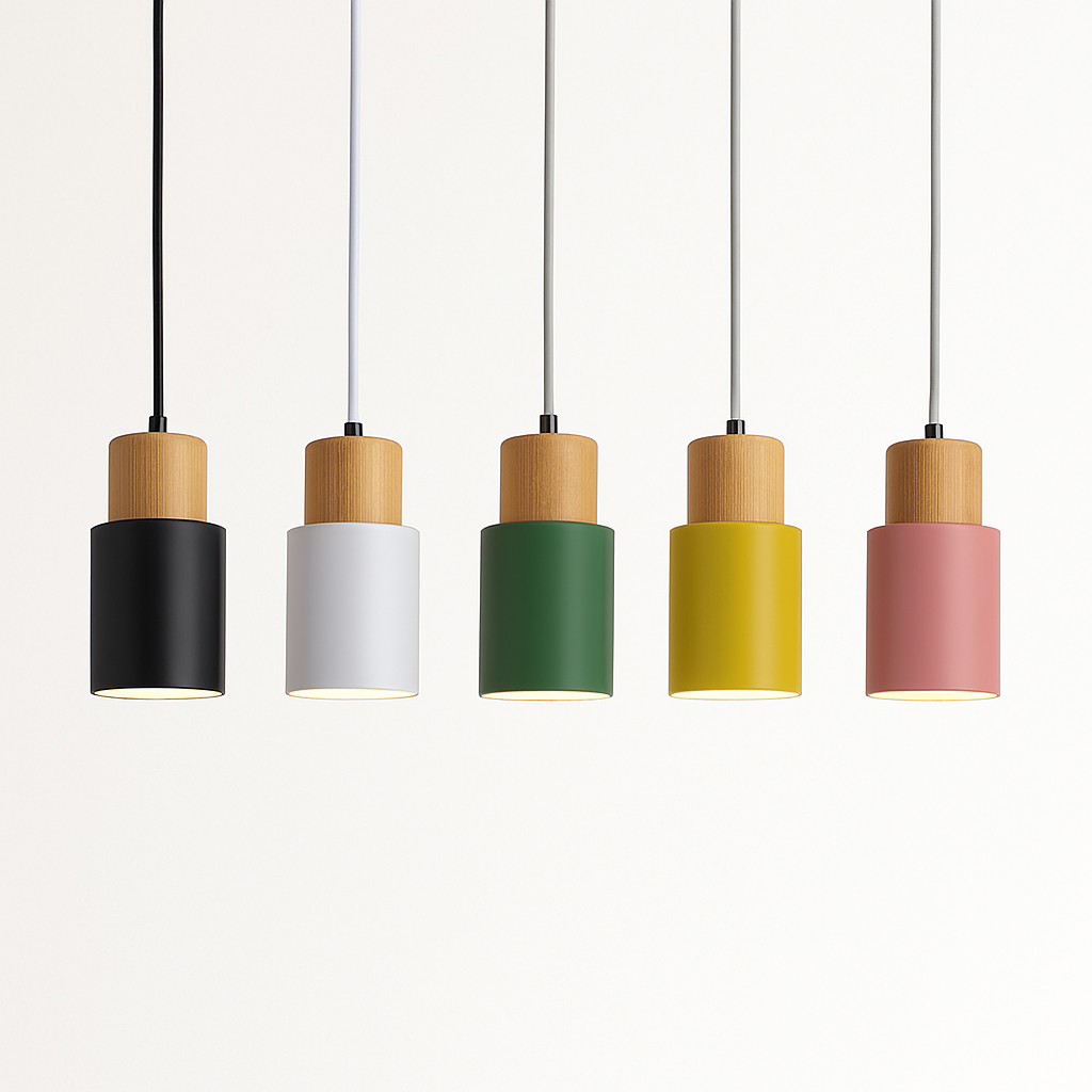 Ravelle Modern Cylindrical Pendant Light with Wood and Metal Finish