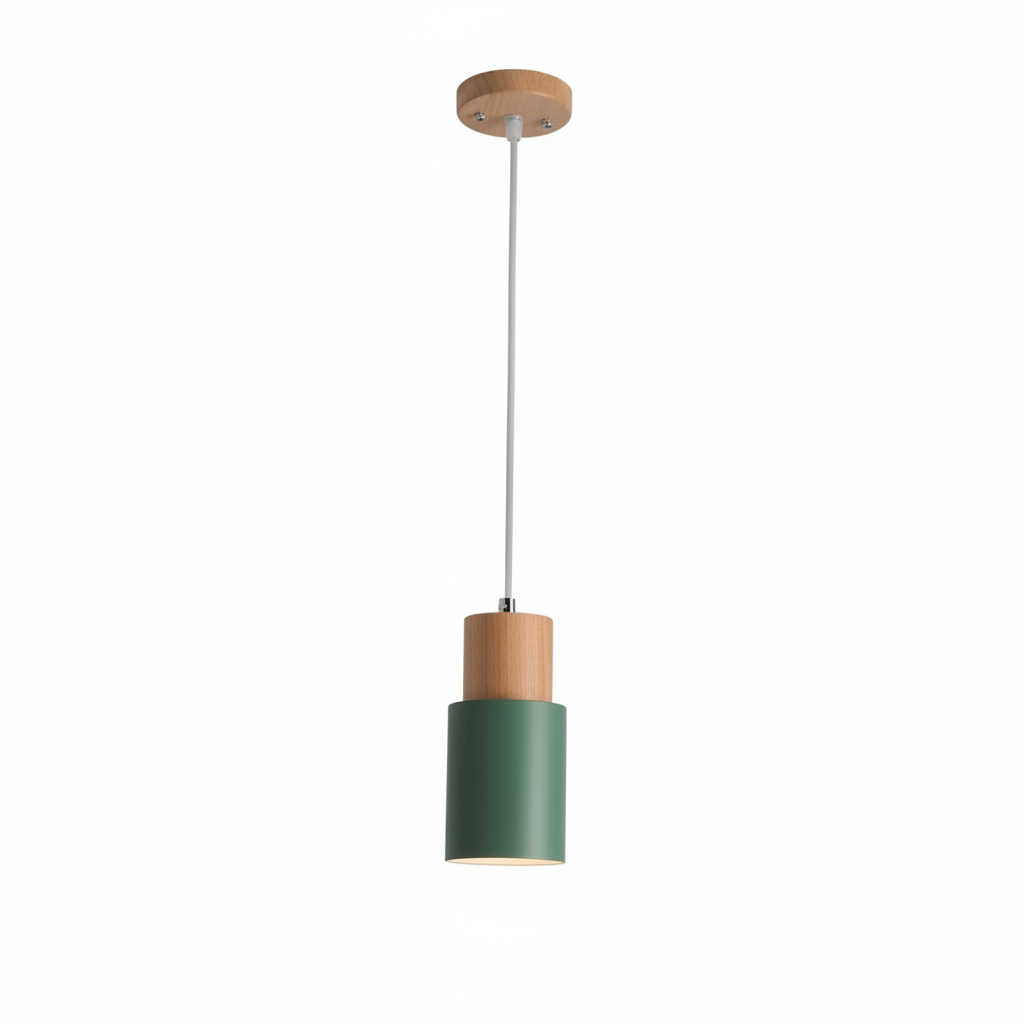 Ravelle Modern Cylindrical Pendant Light with Wood and Metal Finish