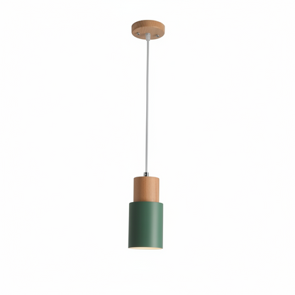 Ravelle Modern Cylindrical Pendant Light with Wood and Metal Finish