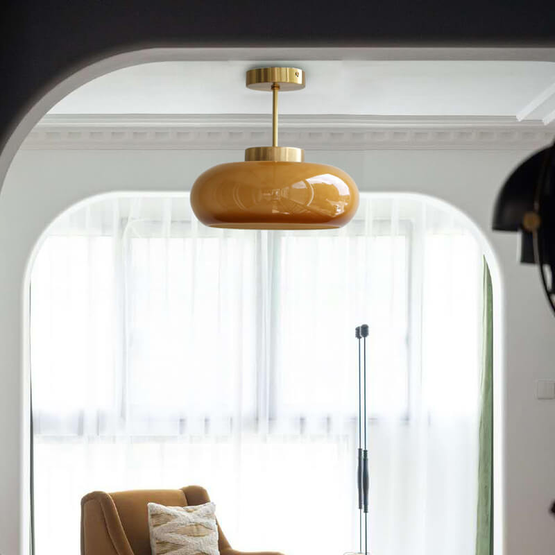 Vorin Vintage Yellow Glass Ceiling Light – Stylish Semi-Flush Mount Fixture for Warm Ambiance