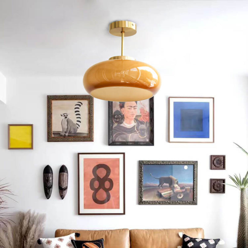 Vorin Vintage Yellow Glass Ceiling Light – Stylish Semi-Flush Mount Fixture for Warm Ambiance