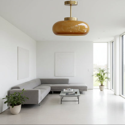 Vorin Vintage Yellow Glass Ceiling Light – Stylish Semi-Flush Mount Fixture for Warm Ambiance