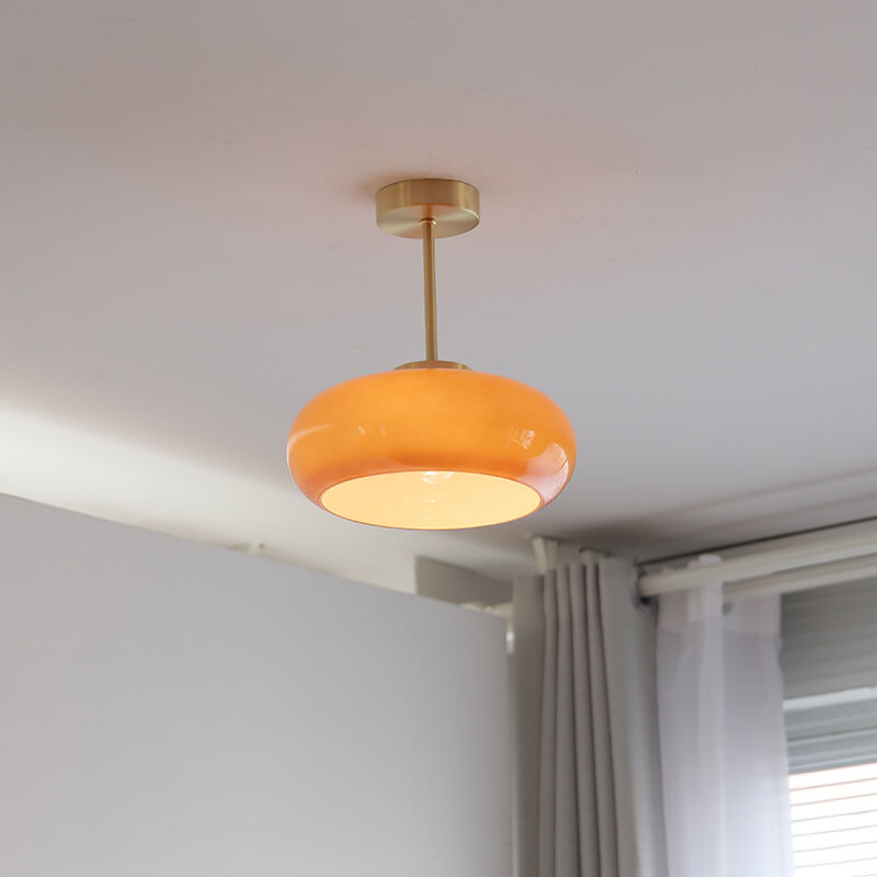 Vorin Vintage Yellow Glass Ceiling Light – Stylish Semi-Flush Mount Fixture for Warm Ambiance