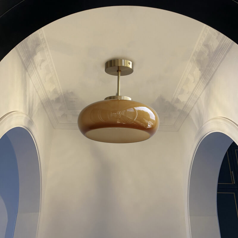 Vorin Vintage Yellow Glass Ceiling Light – Stylish Semi-Flush Mount Fixture for Warm Ambiance
