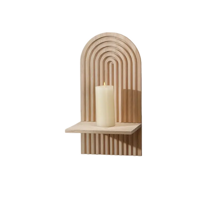 Radiant Boho Wooden Floating Shelf – Unique Sun Rainbow Design for Stylish Decor 0