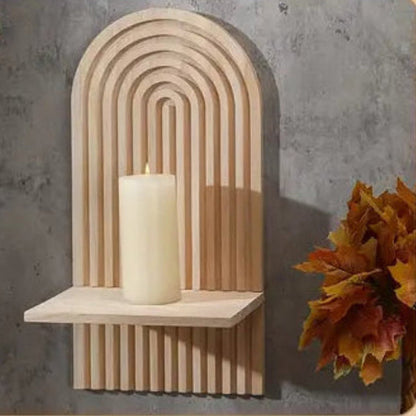 Radiant Boho Wooden Floating Shelf – Unique Sun Rainbow Design for Stylish Decor 2