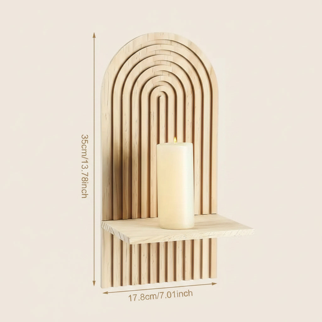 Radiant Boho Wooden Floating Shelf – Unique Sun Rainbow Design for Stylish Decor 3