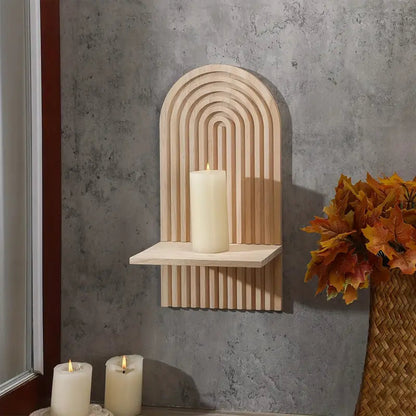Radiant Boho Wooden Floating Shelf – Unique Sun Rainbow Design for Stylish Decor 4