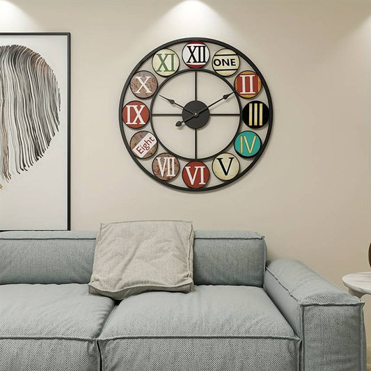 Valmont Large Wall Clock Decor – Vintage Metal Design for Timeless Ambiance