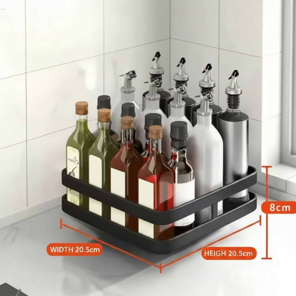 Sierra Adjustable Stainless Steel Spice Rack Organizer – 360° Rotating Space-Saving Solution
