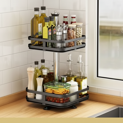 Sierra Adjustable Stainless Steel Spice Rack Organizer – 360° Rotating Space-Saving Solution