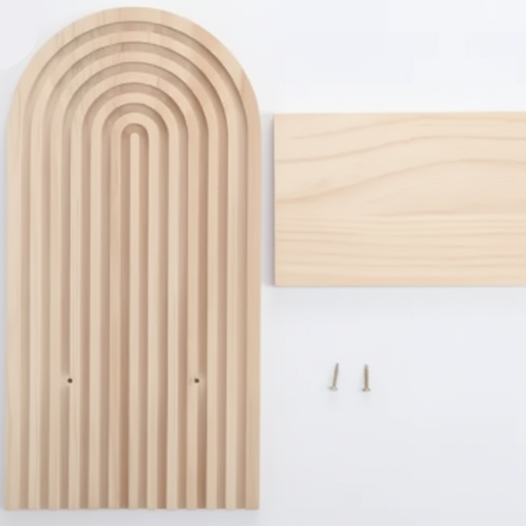 Radiant Boho Wooden Floating Shelf – Unique Sun Rainbow Design for Stylish Decor