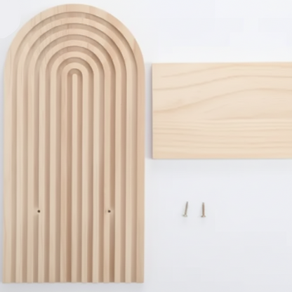 Radiant Boho Wooden Floating Shelf – Unique Sun Rainbow Design for Stylish Decor