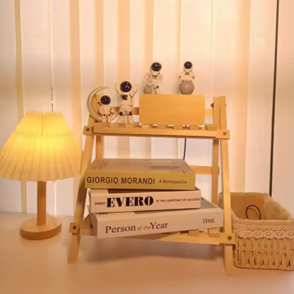 Wexley Office Desk Organizer – Double-Layer Foldable Wooden Storage Rack