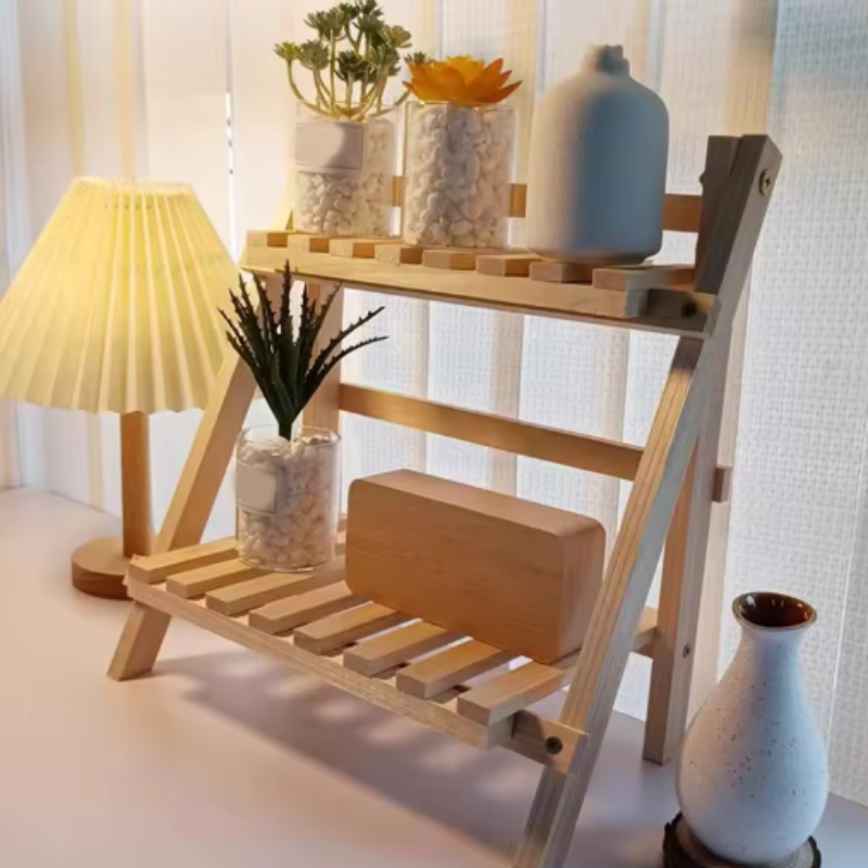 Wexley Office Desk Organizer – Double-Layer Foldable Wooden Storage Rack