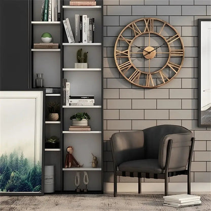 Ardelle Retro Industrial Wall Clock – Gold Roman Numeral Home Decor