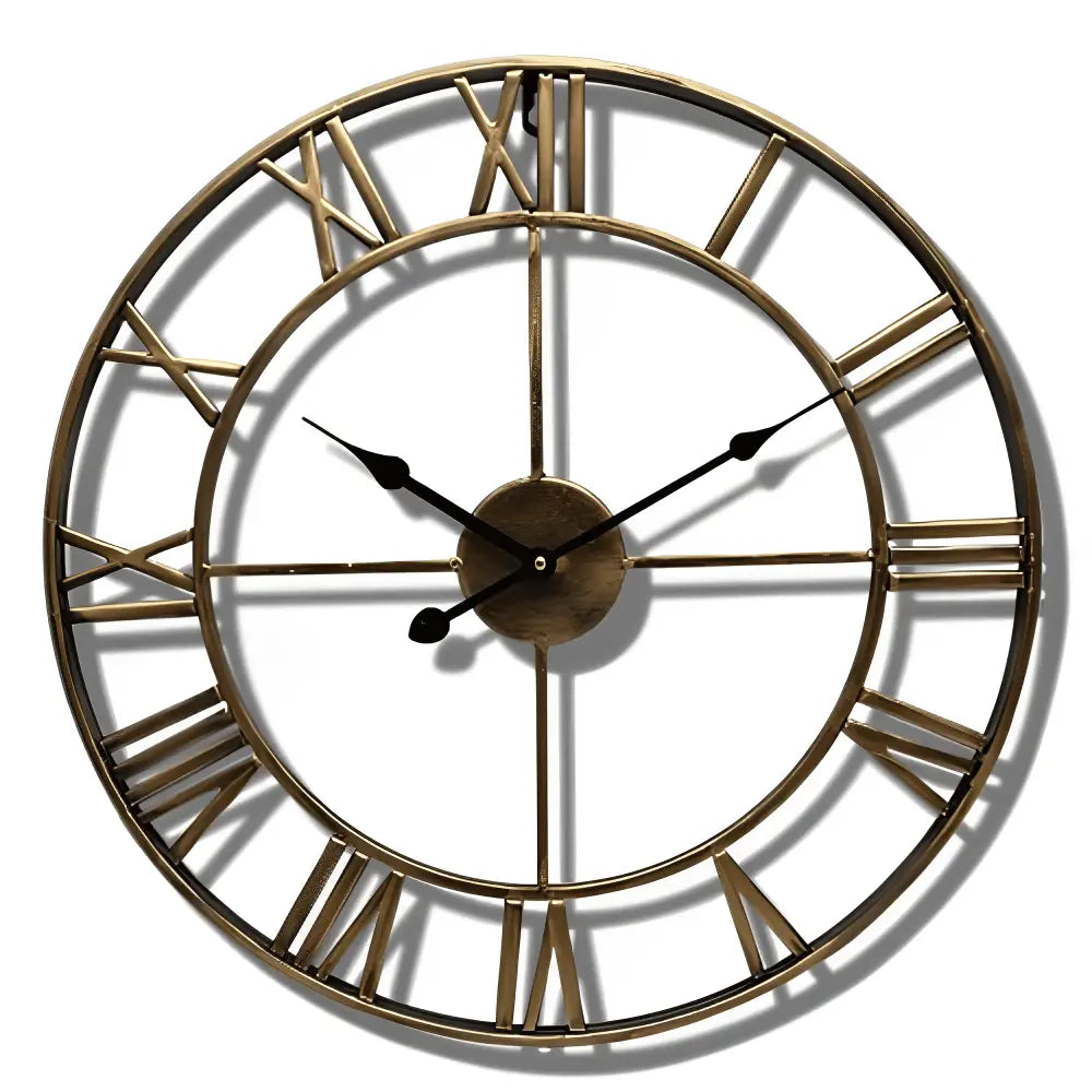 Ardelle Retro Industrial Wall Clock – Gold Roman Numeral Home Decor