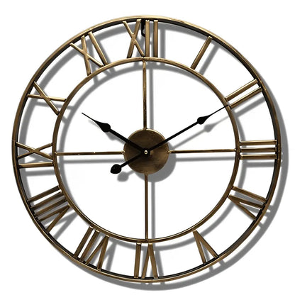 Ardelle Retro Industrial Wall Clock – Gold Roman Numeral Home Decor