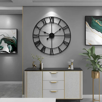 Ardelle Retro Industrial Wall Clock – Gold Roman Numeral Home Decor