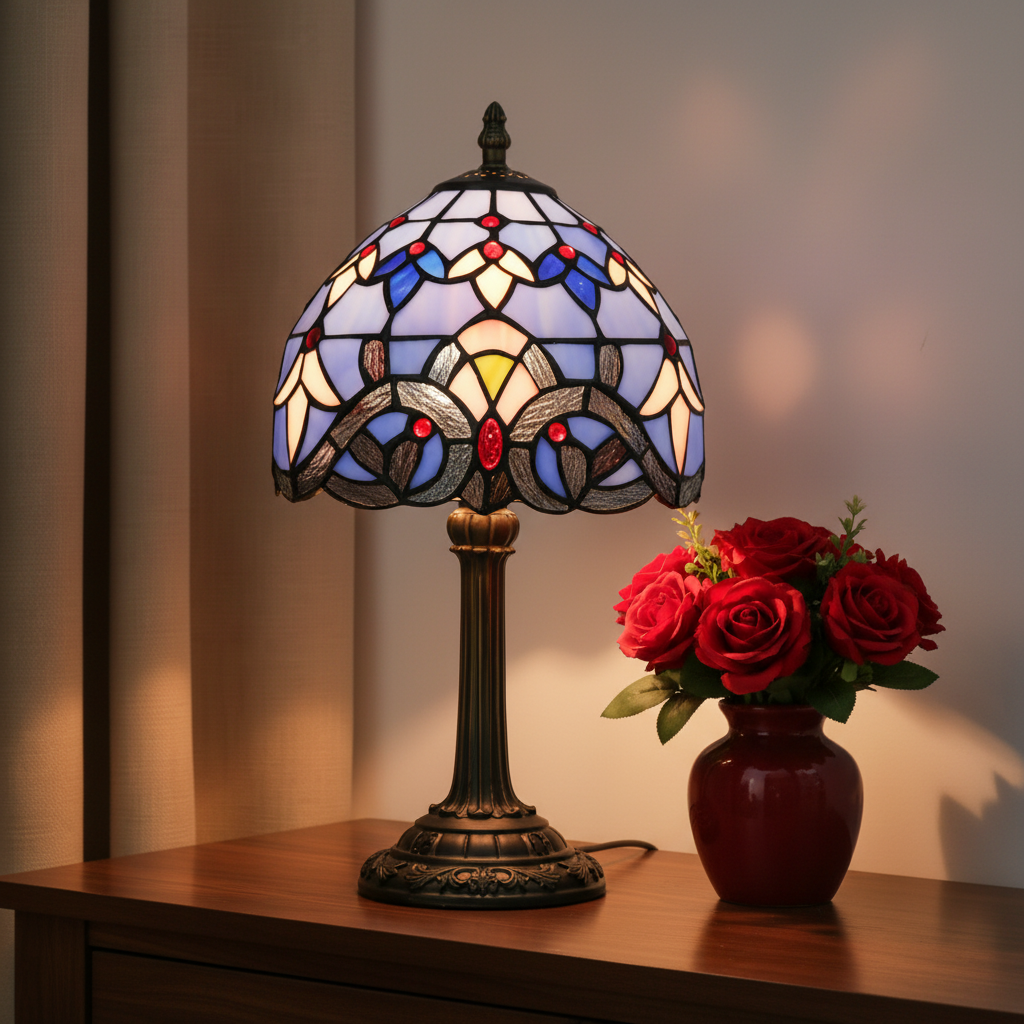 Heritage Glass Table Lamp with Tiffany-Style LED Lighting
