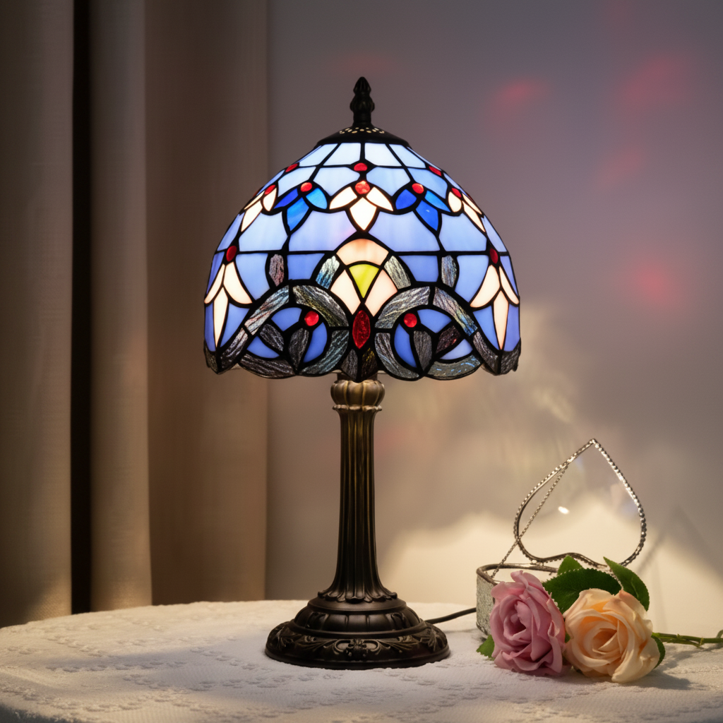 Heritage Glass Table Lamp with Tiffany-Style LED Lighting