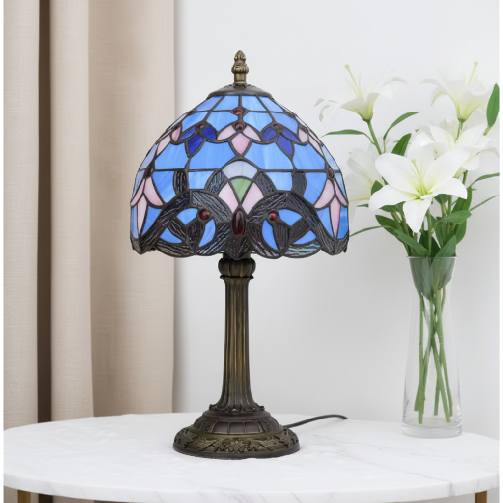 Heritage Glass Table Lamp with Tiffany-Style LED Lighting
