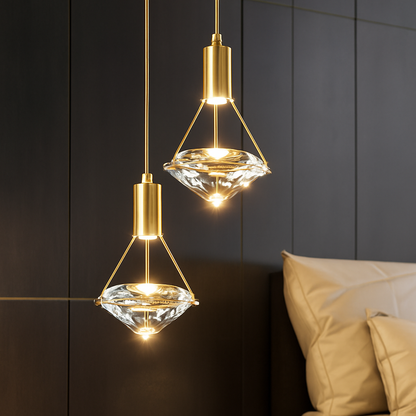 Viresta K9 Crystal LED Pendant Light – Elegant Golden Ceiling Fixture for Interiors